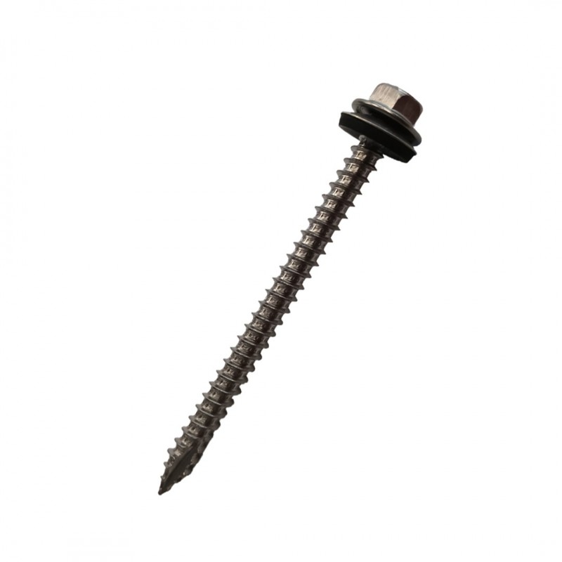 Șurub autofiletant tablă 6,3x80 mm inox A2 cu șaibă EPDM